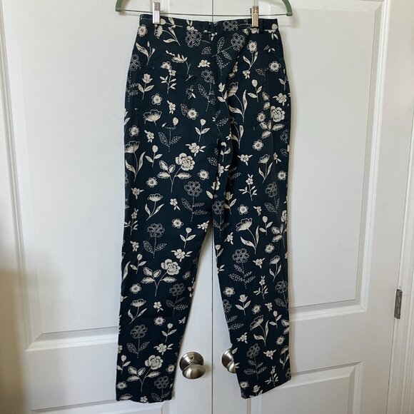 Vintage Fish Floral Pants Womens Blue Cotton Straight Leg Y2K Garden Girl - Picture 4 of 10